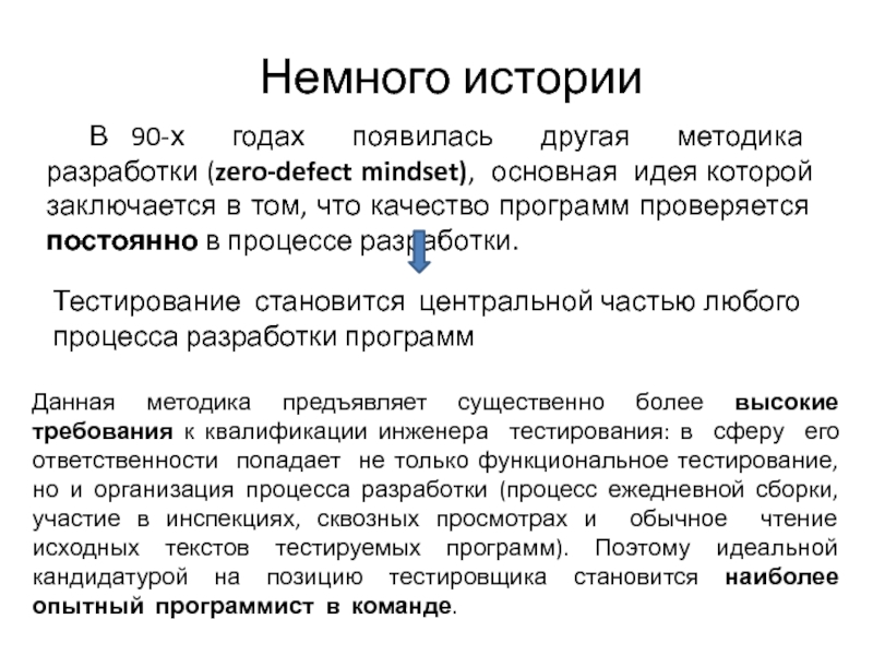 В 90-х годах появилась другая методика разработки (zero-defect mindset), основная идея которой