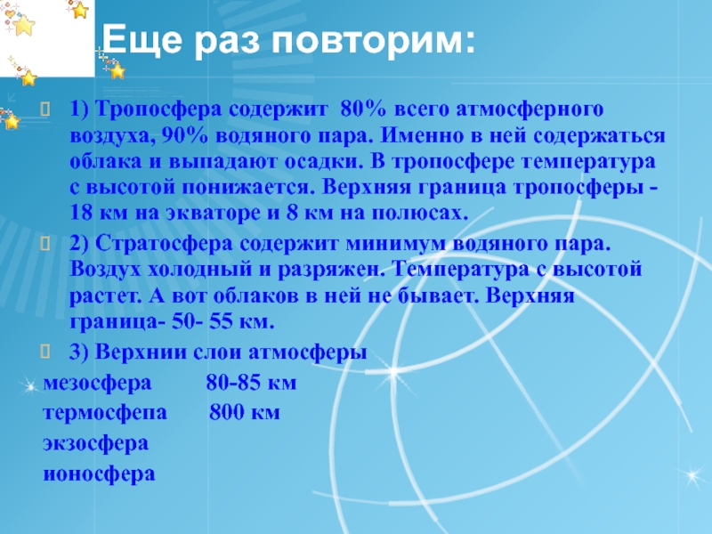 Тропосфере температура воздуха с высотой понижается