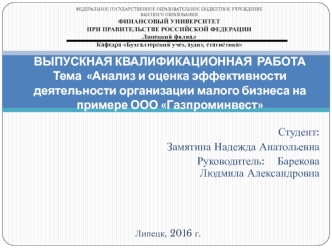 Анализ и оценка эффективности деятельности организации малого бизнеса на примере ООО Газпроминвест