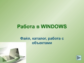 Работа в Windows. Файл, каталог, работа с объектами