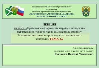 Правовая квалификация нарушений порядка перемещения товаров через таможенную границу Таможенного союза и прохождения контроля