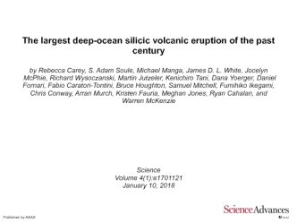 The largest deep-ocean silicic volcanic eruption of the past century