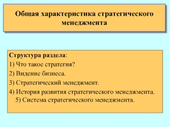 Общая характеристика стратегического менеджмента