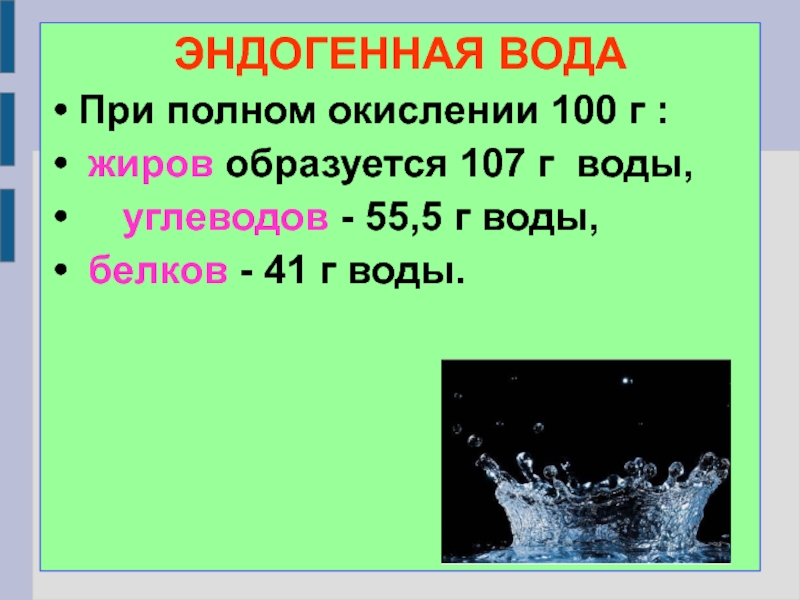 Почему образовалась жидкость. Гигиена воды. Эндогенная вода. Гигиена воды презентация. Эндогенная вода образуется при окислении.