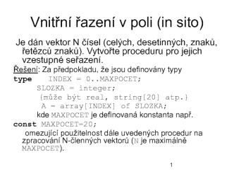 Vnitřní řazení v poli (in sito)