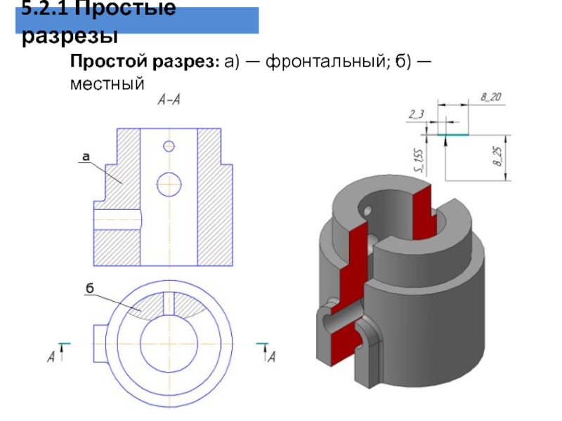 Местный разрез на чертеже. Простой фронтальный разрез на чертеже. Простые и местные разрезы. Местный фронтальный разрез на чертеже.