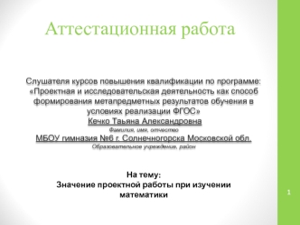 Итоговая работа Проектная деятельность