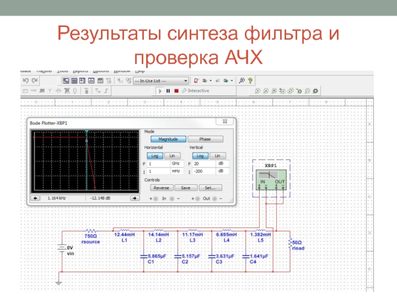 Результат синтеза. Фильтр для корректировки АЧХ. Проверка АЧХ. Структурная схема измерителя АЧХ. АЧХ осциллографа.