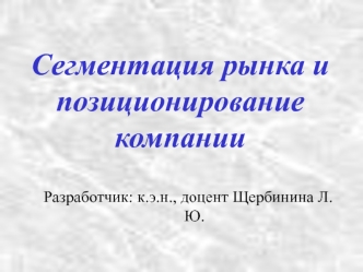 Сегментация рынка и позиционирование компании