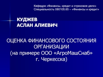 Оценка финансового состояния организации (на примере ООО Агромашснаб г. Черкесска)