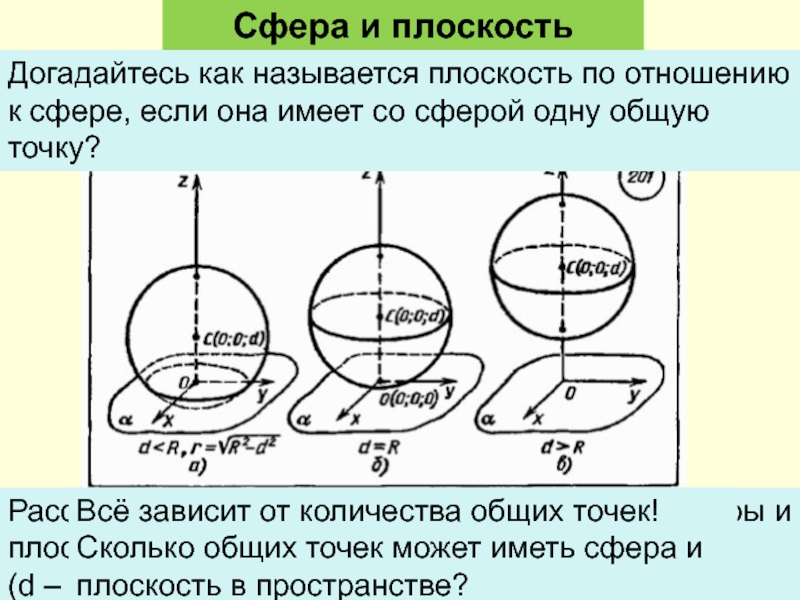 Сферы имеющие. Взаимоотношение сферы и плоскости. Сфера и плоскость. Взаимное расположение сферы и прямой. Сфера и плоскость не могут иметь.