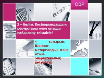 Кәсіпорындардың ресурстары және оларды пайдалану тиімділігі. Шикізат, материалдық және отын-энергетикалық ресурстар