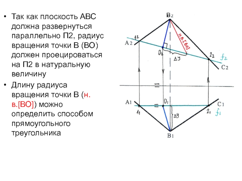 Плоскость авс. Профильно-проецирующую плоскость (АВС), С углом b=450. Как найти натуральную величину радиуса. Плоскость ABC обозначение.