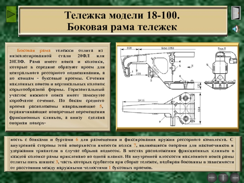 Чертеж боковой рамы тележки 18 100