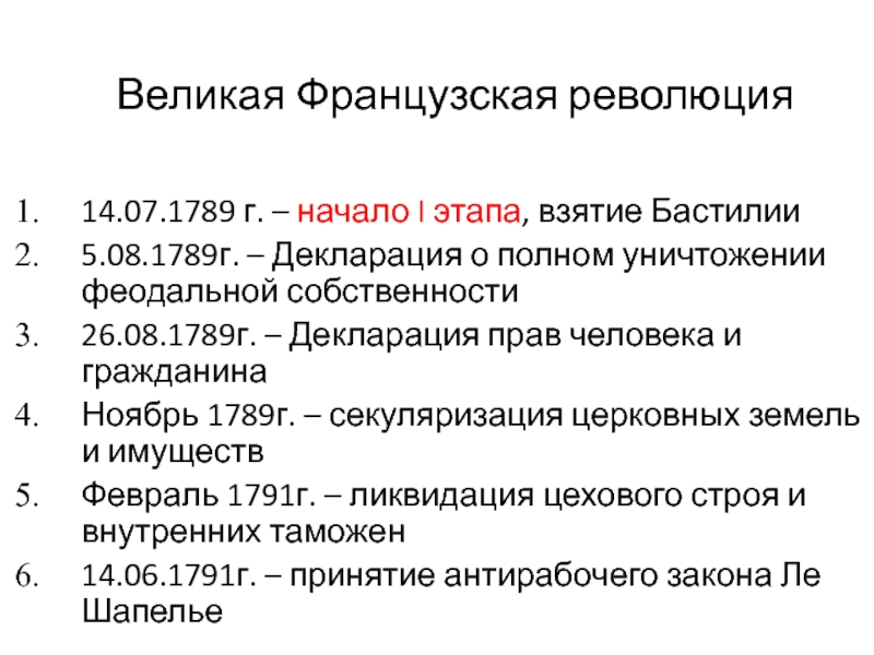 Революция 18 века таблица