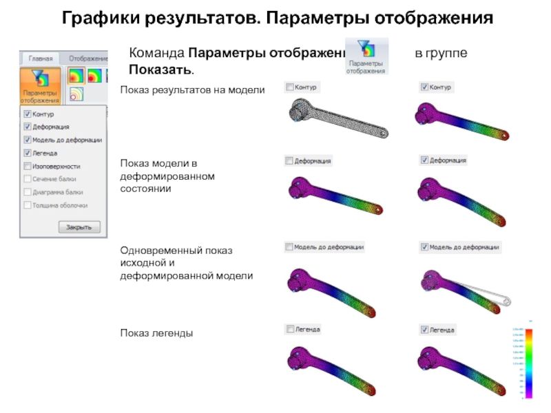 Параметры результат. Цветовое отображение деформации модели.