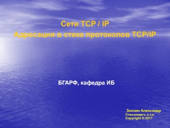 Сети TCP / IP. Адресация в стеке протоколов TCP/IP