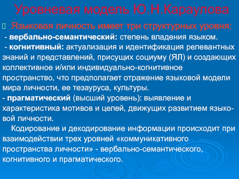 Понятие « национальной языковой личности» в специальной литературе. Тезаурус 1 и 2 языковой личности. Концепция языковой личности ю.н Караулова. Прецедентика в тезаурусе языковой личности.