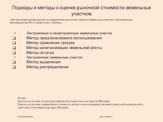 Подходы и методы к оценке рыночной стоимости земельных участков