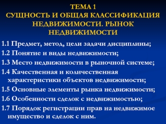 Сущность и общая классификация недвижимости. Рынок недвижимости