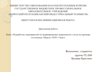 Разработка мероприятий по формированию фирменного стиля на примере гостиницы Прага ООО Эдис