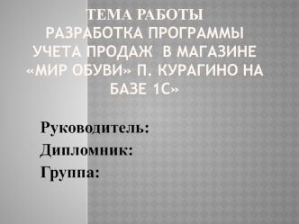 Разработка программы учета продаж в магазине Мир обуви п. Курагино, на базе 1С