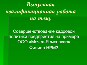 Совершенствование кадровой политики предприятия на примере ООО Мечел-Ремсервис