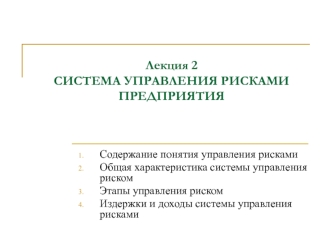 Система управления рисками предприятия. (Лекция 2)