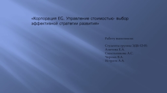 Корпорация EG. Управление стоимостью и выбор эффективной стратегии развития