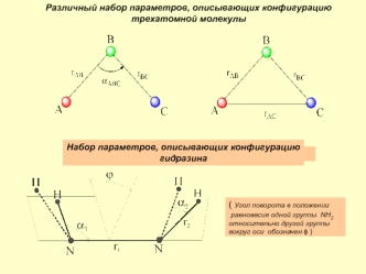 Различный набор параметров, описывающих конфигурацию трехатомной молекулы