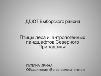 Изучение лесных птиц и птиц антропогенных ландшафтов Северного Приладожья