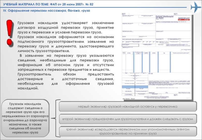 Правила воздушных перевозок пассажиров багажа. Грузовая накладная. ФАП 82 презентация. Общие условия перевозок пассажиров и багажа. Грузовая накладная на воздушном транспорте.