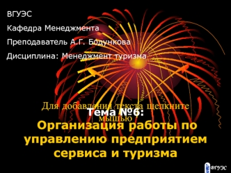 Организация работы по управлению предприятием сервиса и туризма