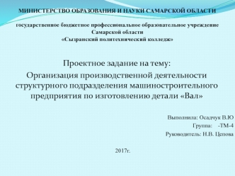 Организация деятельности структурного подразделения машиностроительного предприятия по изготовлению детали Вал