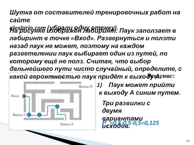 На рисунке изображен лабиринт мышка заползает в лабиринт в точке вход развернуться и идти назад