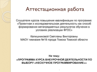 Аттестационная работа. Программа курса внеурочной деятельности по выбору Нескучное программирование