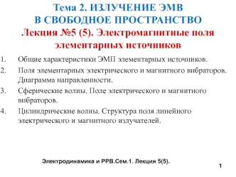 Лекция №5 (5). Электромагнитные поля элементарных источников