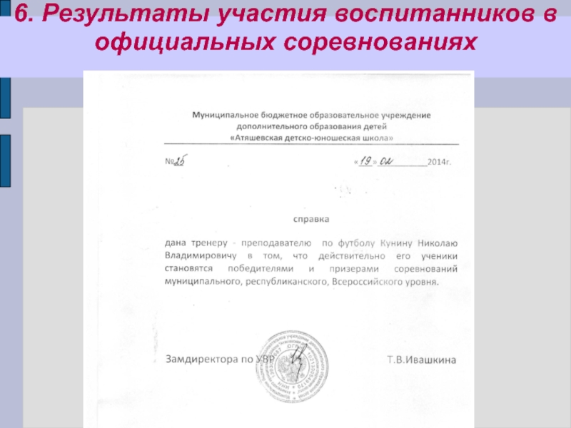 6. Результаты участия воспитанников в официальных соревнованиях