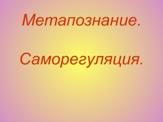 Метапознание. Саморегуляция