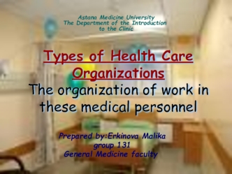 Types of Health Care Organizations. The organization of work in these medical personnel