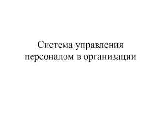 Система управления персоналом в организации