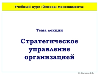 Стратегическое управление организацией. (Лекция 5)