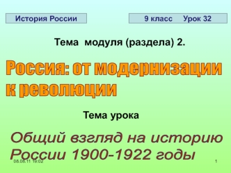 Общий взгляд на историю России 1900-1922 годы