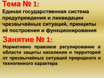 Нормативно-правовое регулирование в области защиты населения и территорий от ЧС природного и техногенного характера