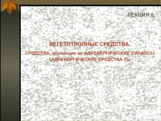 Вегетотропные средства. Средства, влияющие на адренергические синапсы. (Лекция 6)