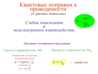 Квантовые поправки к проводимости. Слабая локализация и межэлектронное взаимодействие