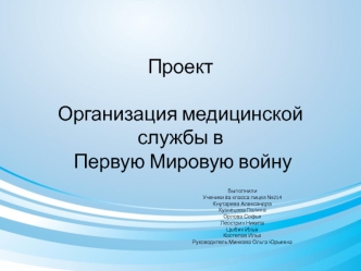 Организация медицинской службы в Первую Мировую войну