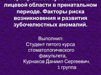 Формирование зубочелюстно-лицевой области в пренатальном периоде. Факторы риска возникновения зубочелюстных аномалий