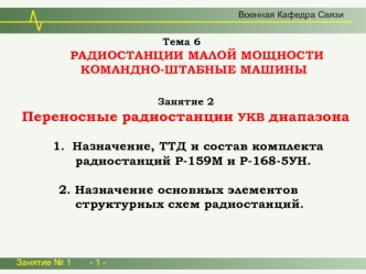 Радиостанции малой мощности. Командно-штабные машины. Переносные радиостанции УКВ диапазона (Тема 6.2)