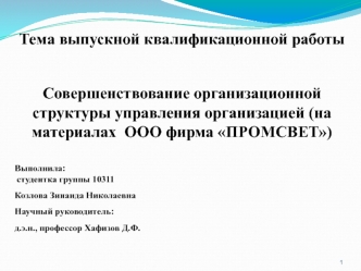 Совершенствование организационной структуры управления организацией, ООО фирма ПРОМСВЕТ